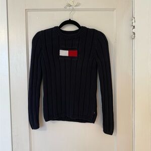 Vintage Y2K Tommy Navy Cable Knit Sweater - Size Small